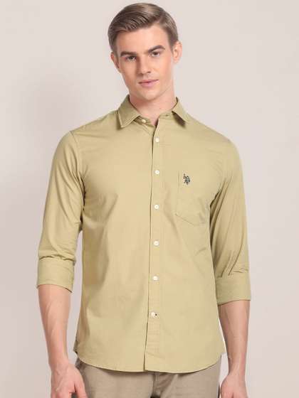 U S Polo Assn Men
                        Beige Solid Tailored Fit Formal Shirt