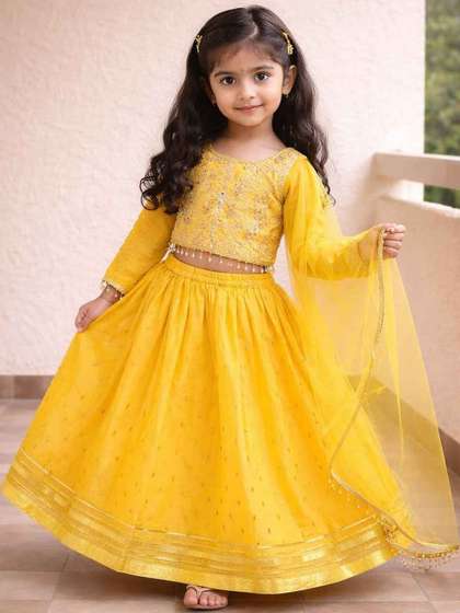 Sangria Girls Woven
                        Design Round Neck Flared Lehenga Choli