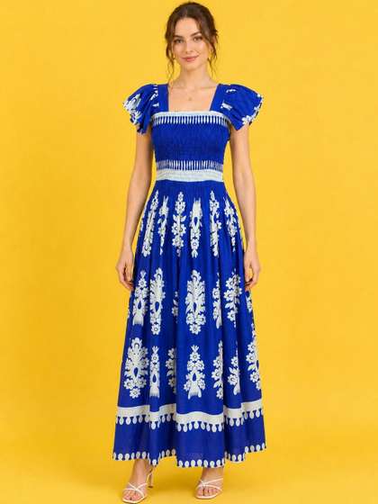 THE HOUSE OF THREADS
                        Floral Print Puff Sleeve Fit & Flare Maxi
                        Dress