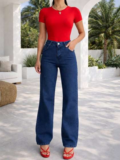 AngelFab Women Wide
                        Leg High-Rise Stretchable Jeans
