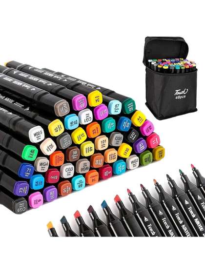 PIPALIYA 48Pcs BPA Free
                    Dual Tip Marker Pen Set With Carry Case