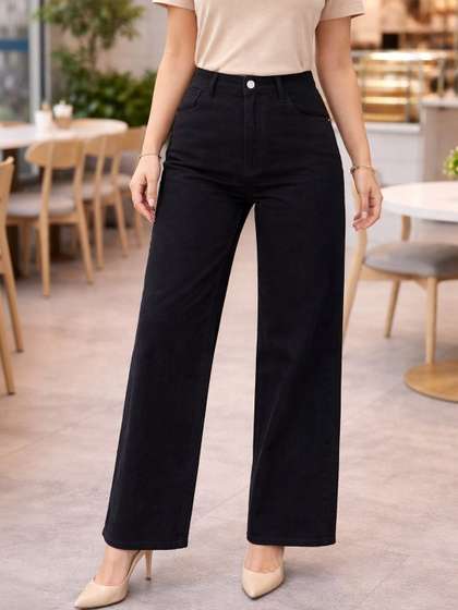 AngelFab Women Wide
                        Leg High-Rise Stretchable Jeans