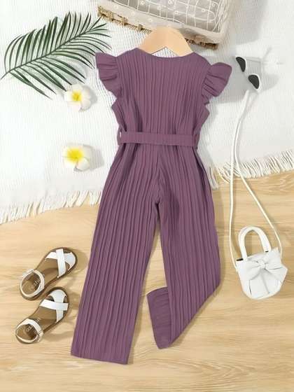 Dripteen Girls Elegant
                    Pleated Ruffle Sleeve Jumpsuit