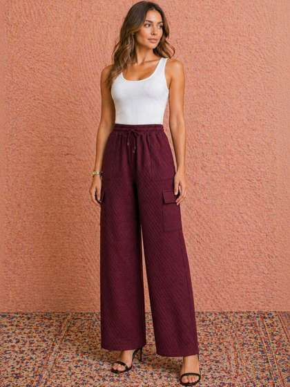 all about you Women
                        Textured Smart Cargos Trousers