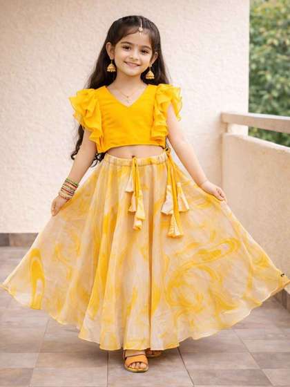 Sangria Girls Printed
                    V-Neck Flared Lehenga Choli