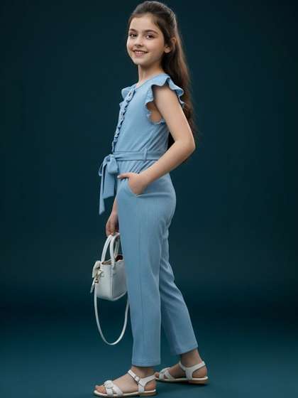 YK Girls Striped Basic
                    Jumpsuit