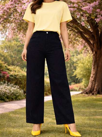 AngelFab Women Wide
                        Leg High-Rise Stretchable Jeans