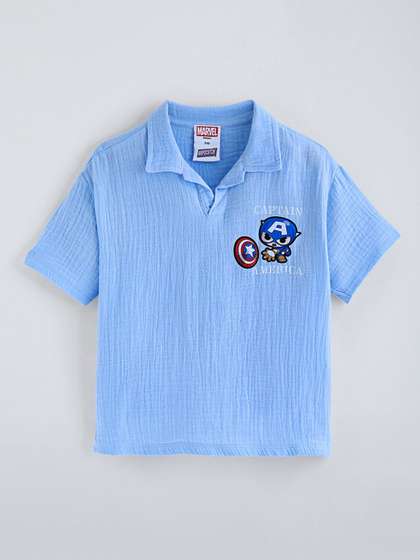 Hopscotch Boys Printed
                    Polo Collar Drop-Shoulder Sleeves T-shirt
