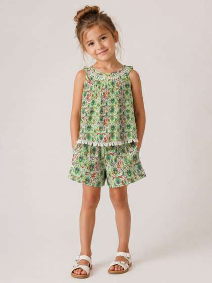 Gini and Jony Girls
                    Printed Sleeveless Pure Cotton Top With Shorts