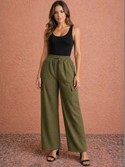 all about you Women
                        Textured Smart Cargos Trousers