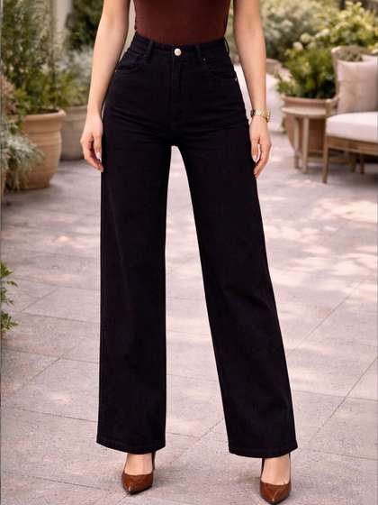AngelFab Women Wide
                        Leg High-Rise Stretchable Jeans