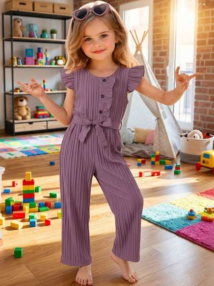 YK Girls Striped Basic
                    Jumpsuit