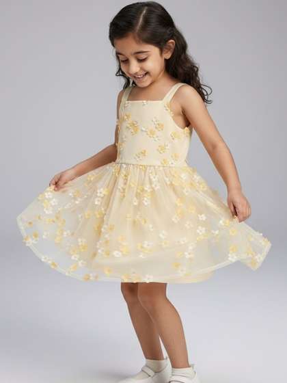 The Lion and The Fish
                    Girls Floral Embellished Fit & Flare Party Dress
                    with Net Overlay