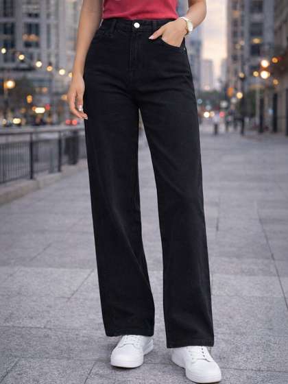 AngelFab Women
                        Straight Fit High-Rise Stretchable Jeans