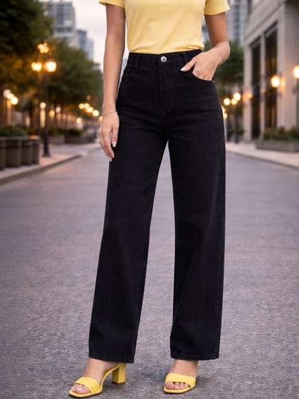 AngelFab Women
                        Straight Fit High-Rise Stretchable Jeans
