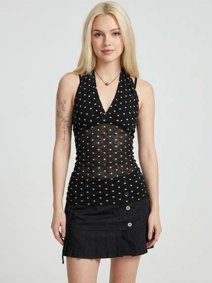 Suo Polka Dot Print
                        Halter Neck Top