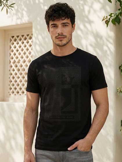 Men Slim Fit
                          Signature Graphic Print Half Sleeve Casual
                          Tshirt