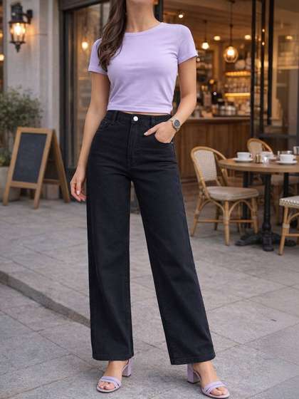 AngelFab Women
                          Straight Fit High-Rise Stretchable Jeans