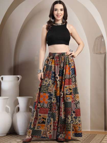 Sangria Printed
                        Flared Regular Palazzos