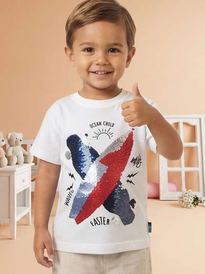 Lil Tomatoes Boys White
                    Cotton Printed Tshirts