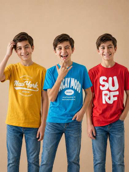 Lil Tomatoes Boys Pack
                      of 3 Typography Printed Round Neck Cotton
                      T-shirts