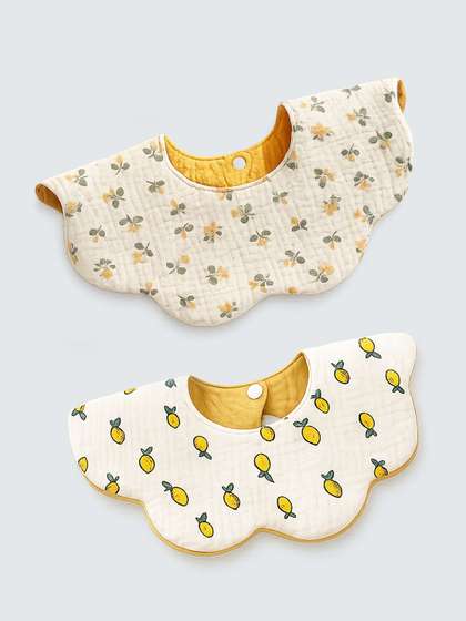 Little Surprise Box Pack
                    Of 2 Occur Print Muslin Adjustable Bibs Set