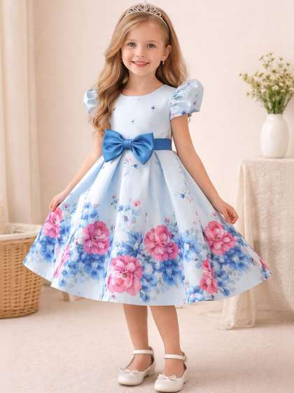 Pixel Punk Girls Print
                    Satin Fit & Flare Midi Dress