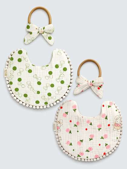 Little Surprise Box Pack
                    Of 2 Soft Lace Tie-Up Bibs With Matching Bow Hair
                    Tie