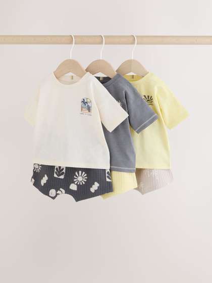 NEXT Boys Pack Of 3
                    Typography Printed Drop-Shoulder Sleeves T-shirt