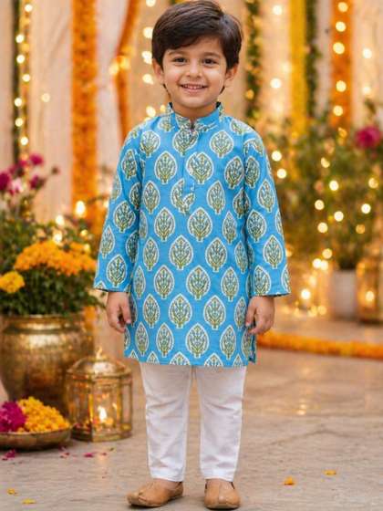 KALINI Boys Ethnic
                    Motifs Printed Regular Pure Cotton Kurta with
                    Pyjamas
