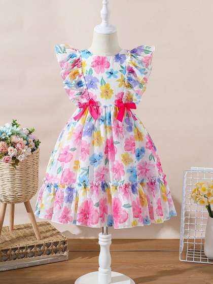 Dripteen Print Puff
                      Sleeve Satin A-Line Maxi Dress