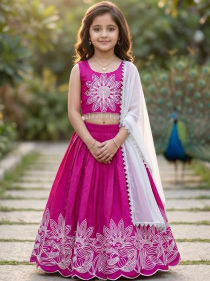 KALINI Girls
                        Embroidered Thread Work Semi-Stitched Lehenga
                        & Blouse With Dupatta
