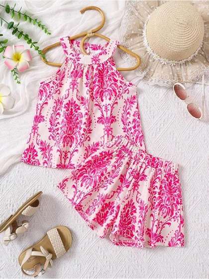 YK Girls Printed Top
                    With Shorts