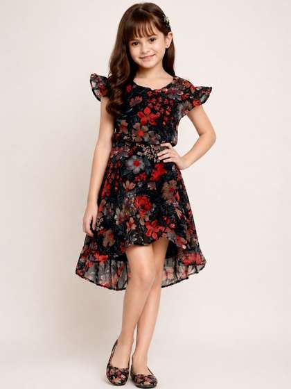 YK Floral Print Flutter
                    Sleeve Ruffled Fit & Flare Dress