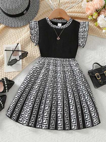 YK Girls Print Flared
                    Sleeve A-Line Maxi Dress