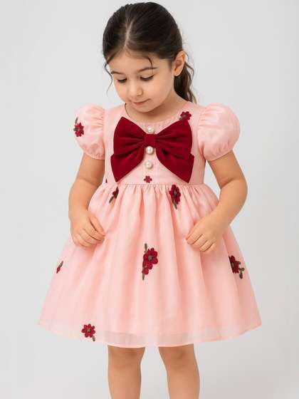 Dripteen Infant Girls
                    Print Puff Sleeve Silk Fit & Flare Maxi Dress