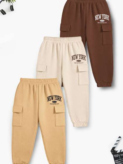 YK X Trampoline Pack of
                    3 Regular Fit Typography Joggers