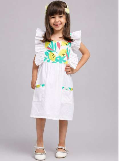Pixel Punk Girls Floral
                    Print Ruffled Cotton Fit & Flare Maxi Dress
