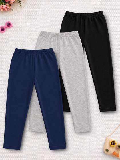 YK X Trampoline Girls
                    Pack of 3 Cotton Blend Solid Ankle Length Leggings