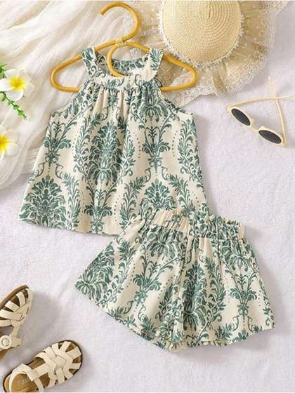 YK Girls Printed Top
                    with Shorts
