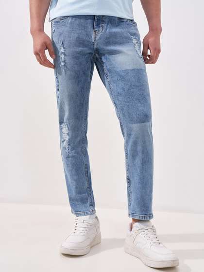 HIGHLANDER Men Blue
                        Tapered Fit Highly Distressed Heavy Fade
                        Stretchable Jeans