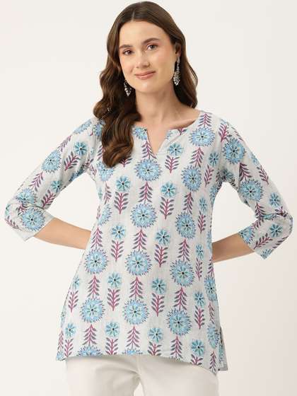 FERANOID Floral
                        Printed V-Neck Pure Cotton Kurti