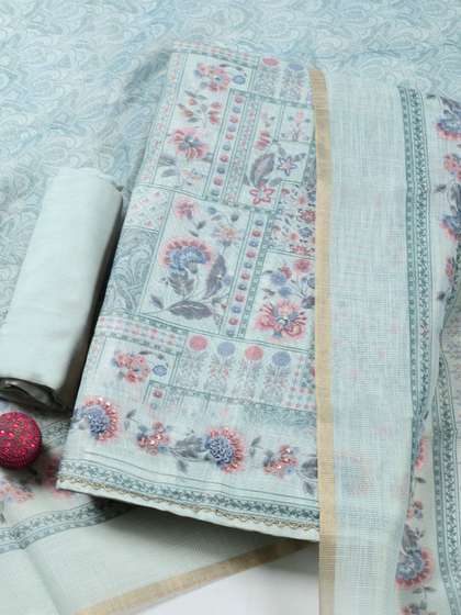 Meena Bazaar Printed
                        Linen Unstitched Dress Material