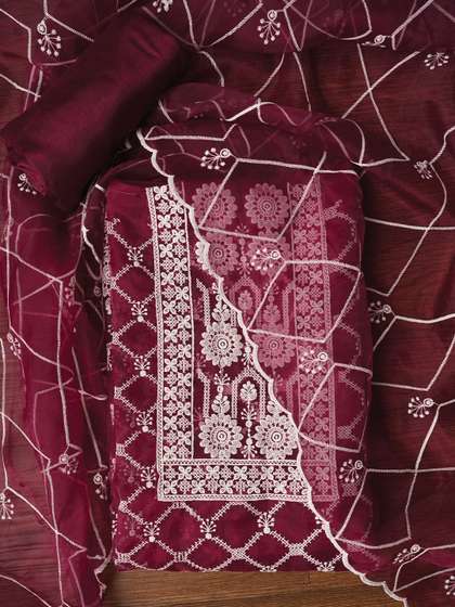 Dhaaga Ghar
                          Embroidered Organza Unstitched Dress Material
