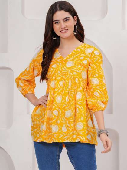 Anouk Floral Printed
                        V-Neck Thread Work Pure Cotton Blend Thread Work
                        Kurti
