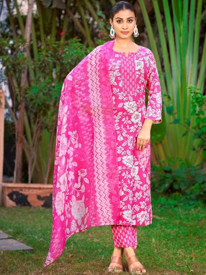 SURUKH Women
                            Floral Printed Regular Gotta Patti Pure
                            Cotton Kurta with Palazzos & With
                            Dupatta