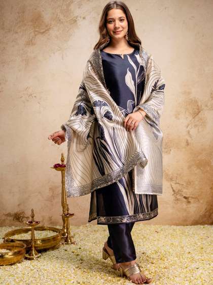 Brand Hill Women
                          Floral Printed Regular Kurta with Trousers
                          & With Dupatta