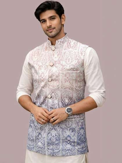 MODERN MUGHALS Printed
                      Woven Nehru Jackets