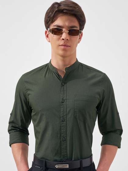 Highlander Olive
                        Green Slim Fit Casual Shirt