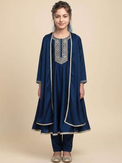 Sangria Girls
                    Embroidered Round Neck Anarkali Kurta & Trousers
                    With Dupatta